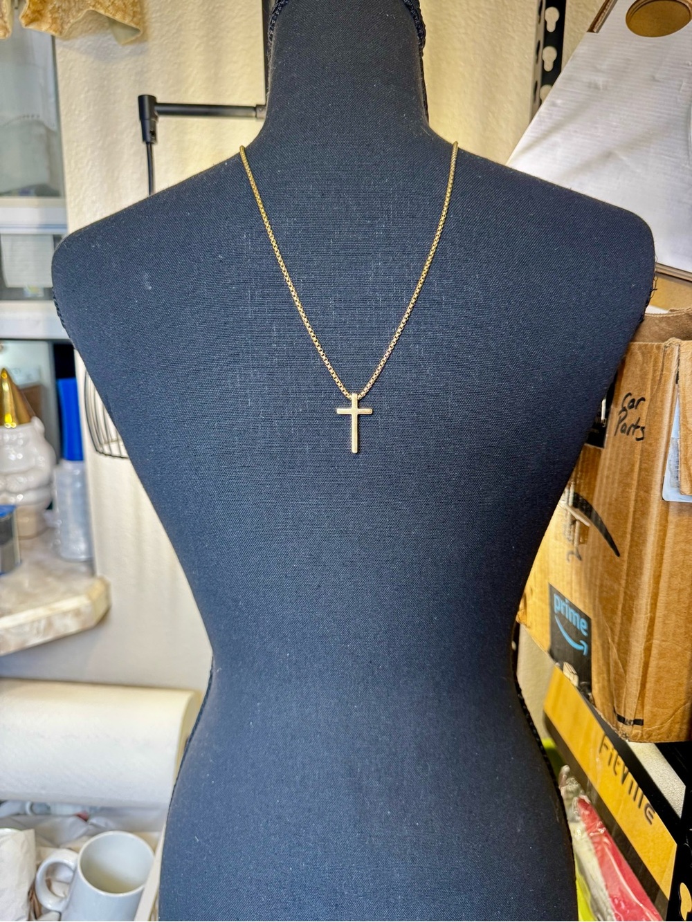 High End Polished Gold Costume Box Chain Pendant Necklace 23”- Unisex